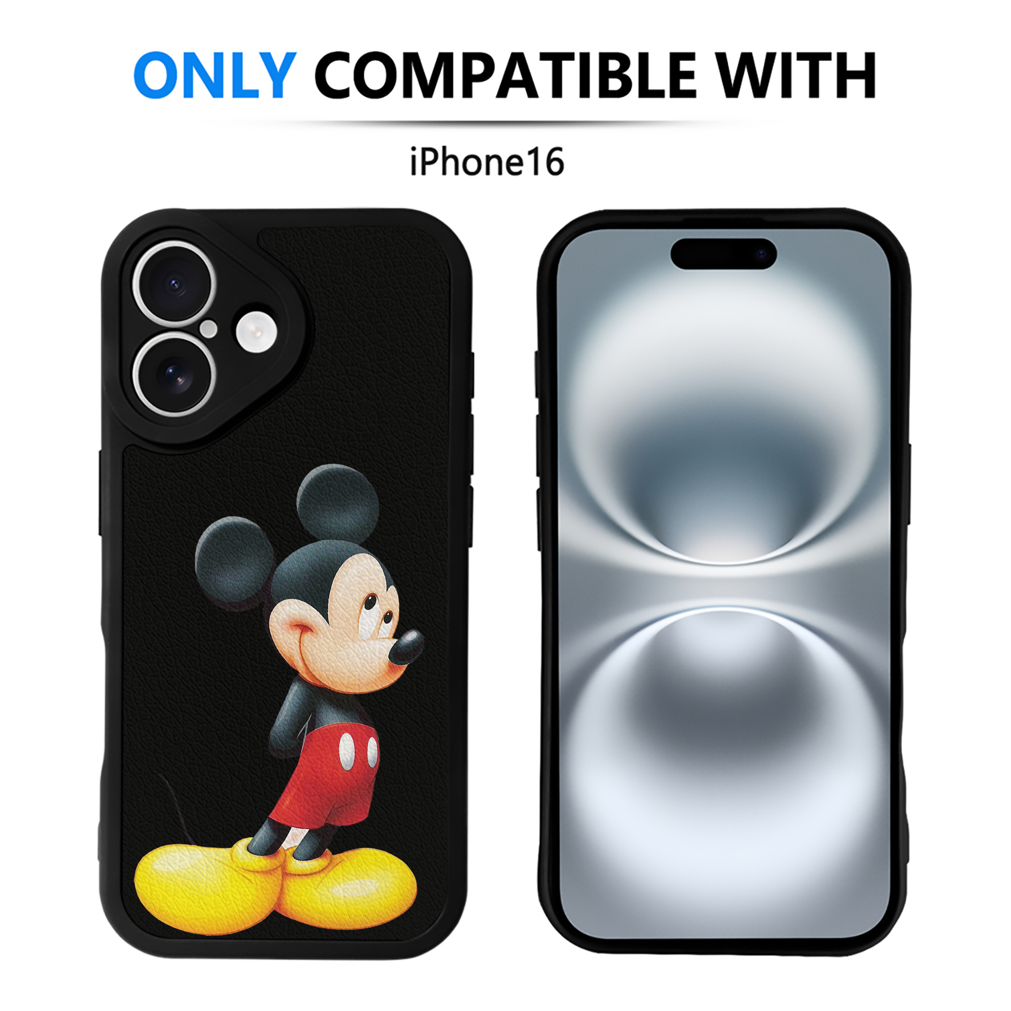 （画像用） ミッキーマウス Mickey Mouse 【iPhone 16シリーズ対応】シリコンスマホケース（レザー調） 材質：シリコン
